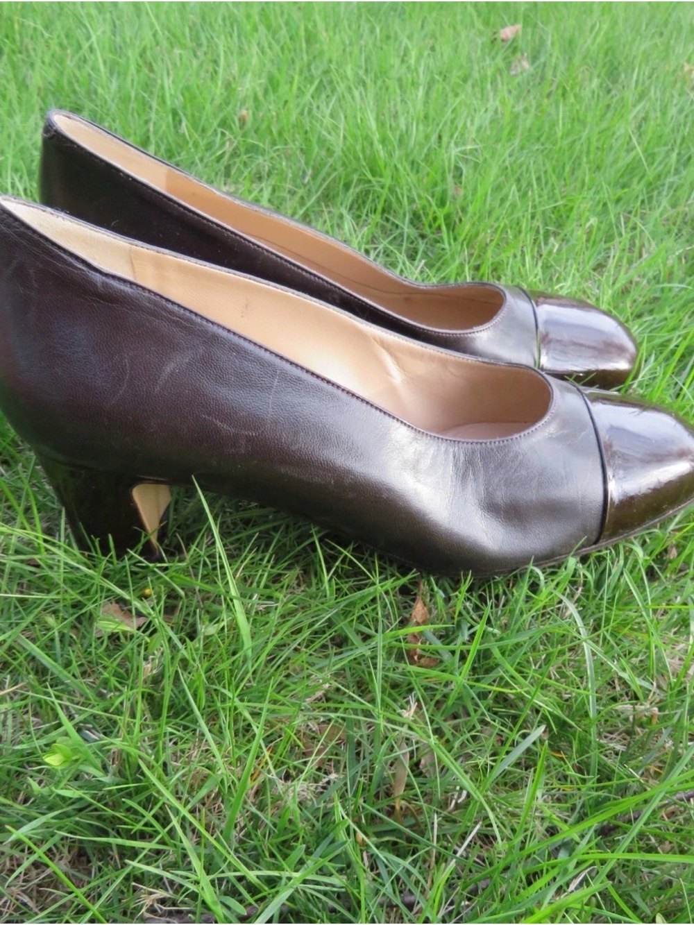 Attica Womens Brown Leather Block Heel Classic Pumps Italy 60s vtg